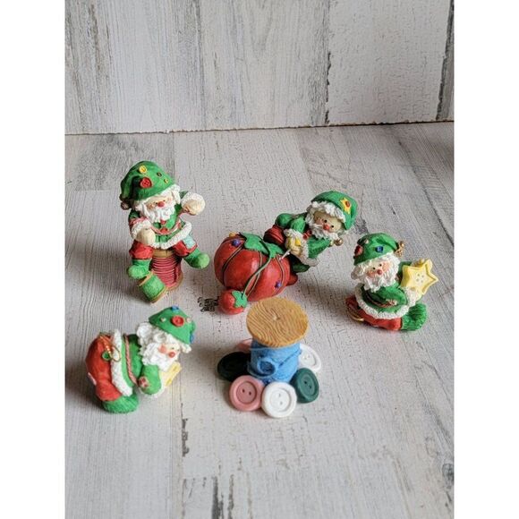 Enesco sewing pin needle thread Santa Claus figurine ornaments set Xmas 1983 - Picture 1 of 13